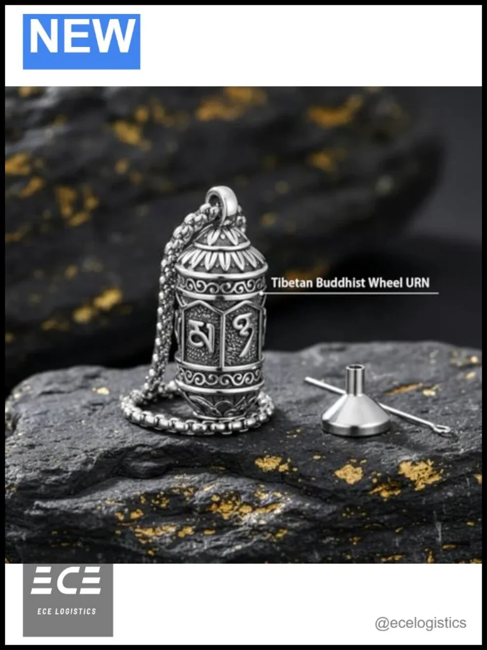 925 Sterling Silver Lotus Urn Necklace Prayer Wheel Memorial Jewelry Women